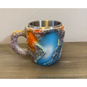 imitation mineral crystal mug Resin Blue/Orange/Yellow/Purple stainless steel